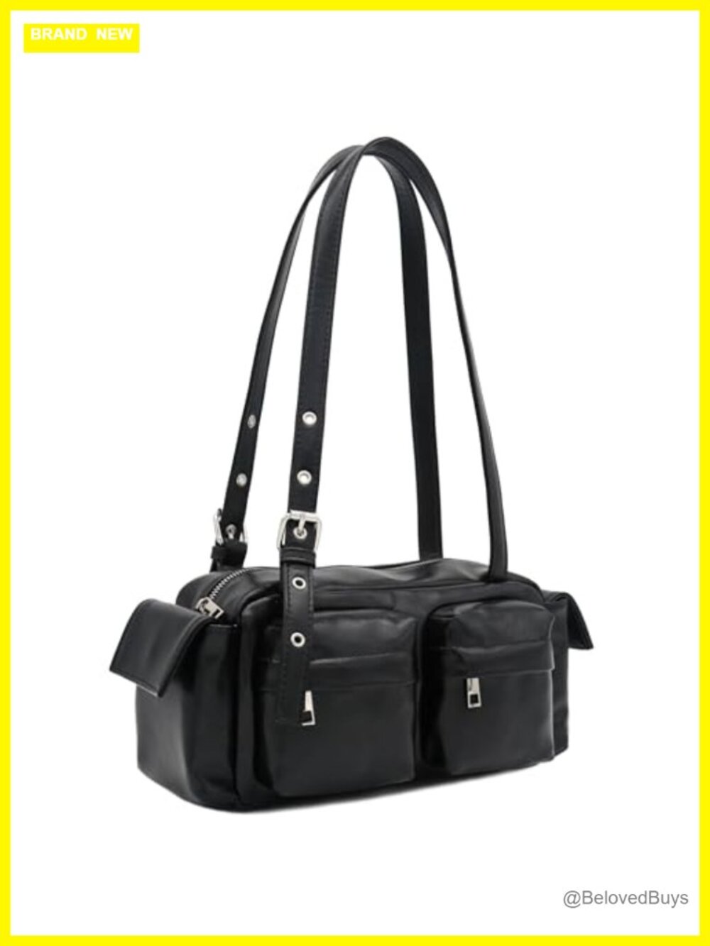 Faux Leather Multi Pocket Shoulder Bag Satchel Adjustable Strap